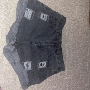 grey denim distressed jean shorts shein